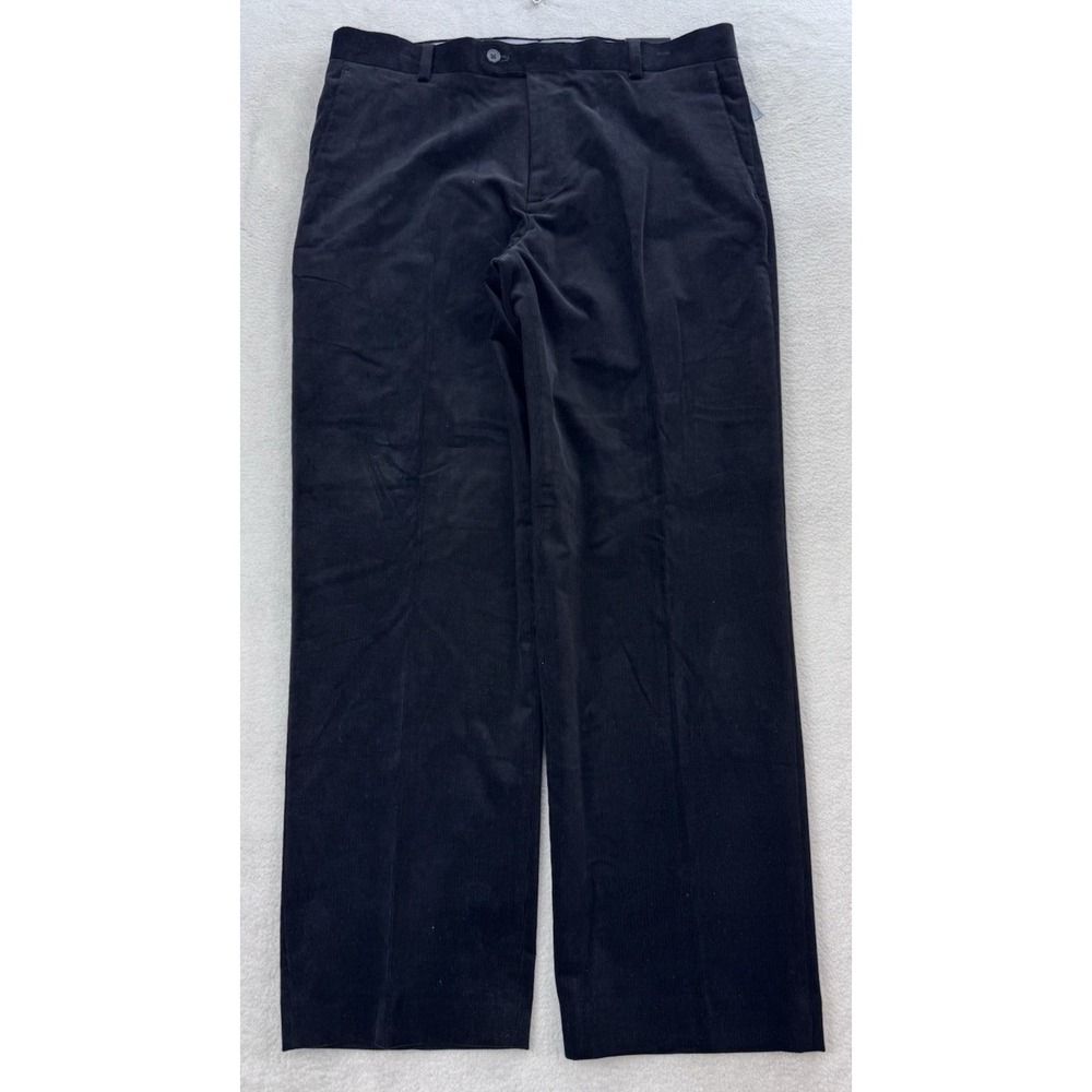 Hathaway Platinum Corduroy Pants Men 34x29 Black Pima Flat Front Chino NWT.